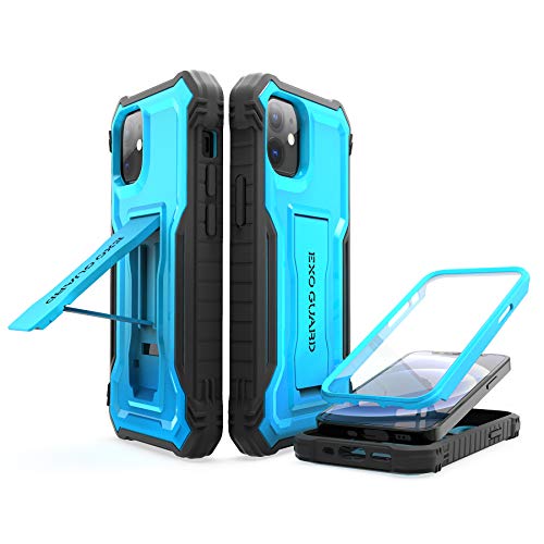 ExoGuard Compatible with iPhone 12 Mini Case, Rubber Shockproof Full-Body Cover Case Built-in Screen Protector with Kickstand for iPhone 12 Mini 5.4 inch Phone (Blue)