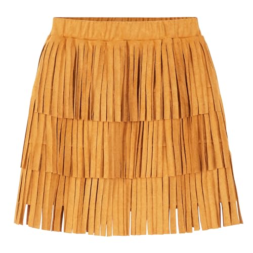 Happy Cherry   Faldas Niñas Mini de Gamuza Sintética Estilo Vintage Falda Corta Niña Occidental con Flecos Infantil Chica Minifalda con Borlas para Carnaval Escuela Ceremonia   9 10 Años   Oro