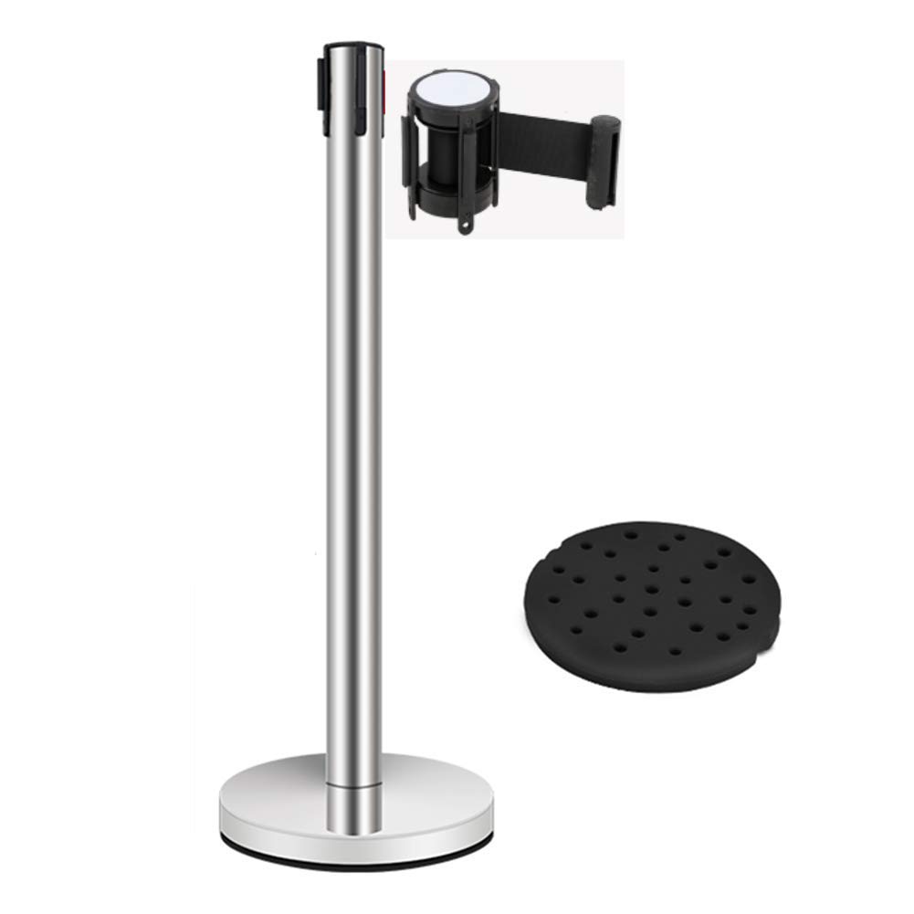 FMXYMCBarrier Poles for Queuing, Crowd Control Stanchions with 500cm Retractable Belt, Retractable Partition Posts,Silver poles,Black Belt