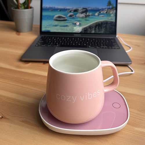 Coffee Mug Warmer with Ceramic Mug, Electric Cup Warmer for Desk, Auto Shut Off, Pink Cozy Vibes by Generic - Used condition - Image 4