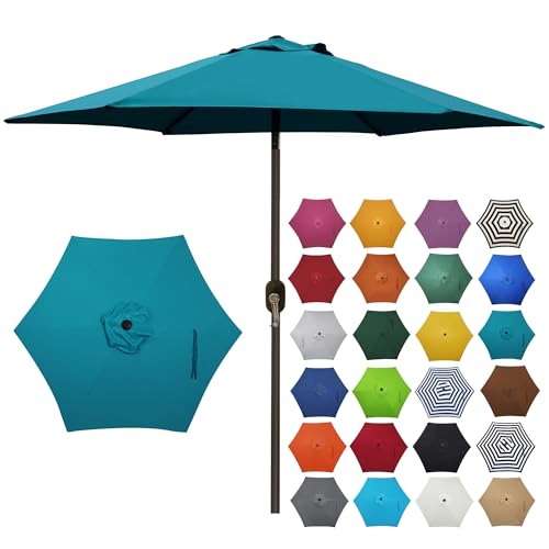 Image of Blissun 7.5 ft Patio Umbrella, Yard Umbrella, Outdoor Market Umbrella with Push Button Tilt Crank (Cerulean)