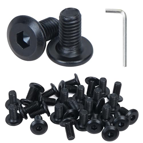 HO2NLE 30 Stück Flachkopfschrauben Innensechskant Schrauben Vollgewinde Q235 Kohlenstoffstahl Schwarz Sechskantschraube mit Innensechskantschlussel (M5 x 12)
