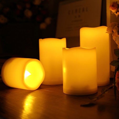 Image of 2 Waterproof Outdoor Battery Operated Flameless LED Pillar Candles with Remote Flickering Plastic Electric Decorative Light Set for Home Decor Garden Patio Decoration Party Wedding Supplies 3x3 Inches