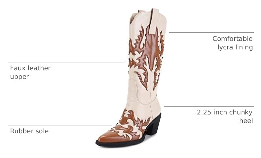 Image of ANN CREEK Women's 'Claremont' Sexy Cowboy Boots Mid Calf Knee-high Patchwork Dressy Cowgirl Western Woman Chunky Heel Pointed Toe Trendy Knee High Tall Boots