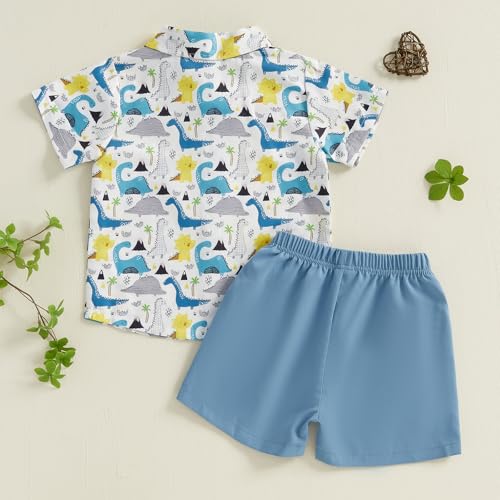 Image of Owl's-Yard Baby Boy Easter Outfits Rabbit Carrot Short Sleeve Button Down Shirts and Solid Color Shorts 2 Pcs Summer Set