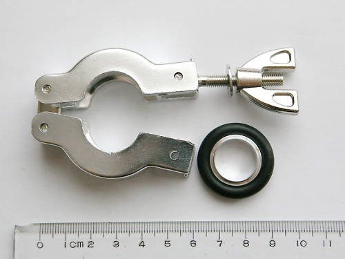 Set of 4 NW/KF-10 Clamps with Centering O-Rings, Aluminum, Vacuum Part