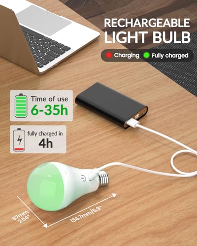 Image of E27 USB Rechargeable Bulb with Remote Control, LED Bulb Rechargeable Battery Dimmable 3 Color Temperatures with Timing Function (2 Pack)