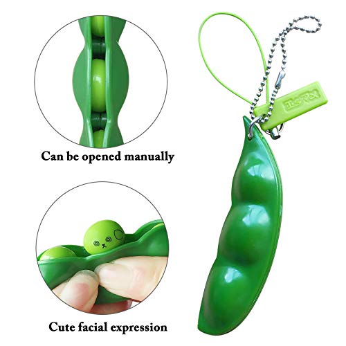 Acerich 3 Pack Edamame Keychain Fidget Toys - Squeeze-a-Bean Puchi Puti Mugen Pea Soybean Toys Gift
