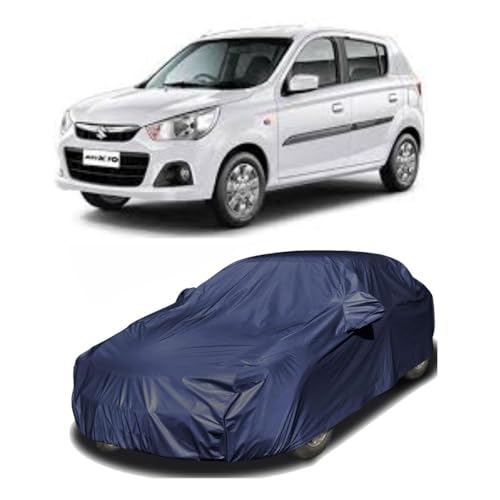 Image of Car Body Cover Compatible with Maruti Suzuki Alto K10 | Water, Dust & UV Protection | Mirror Pockets | Elastic Grip | Triple Stitch Alto K10 Car Cover (Blue)