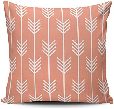 ONGING Decorative Throw Pillow Case Coral and White Modern Arrow Fletching Pattern Peach Pillowcase Cushion Cover One Side Design Printed Square Size 18x18 inch