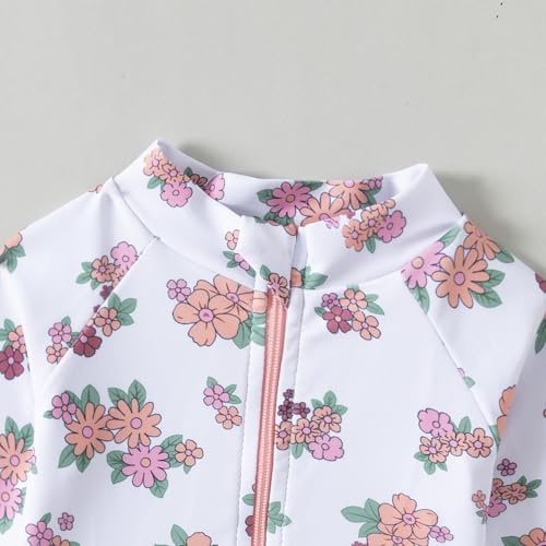 Goodplayer Baby Girl Swimsuit One-Piece Long Sleeve Rash Guard with Hat Set Zipper Bathing Suit3