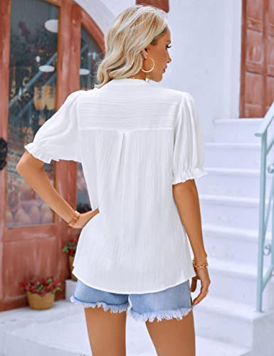 Bmjl Womens Dressy Tops Button V Neck Short Sleeve Shirts Lace Crochet Business Casual Blouses (Xx-Large, White) #TOP2