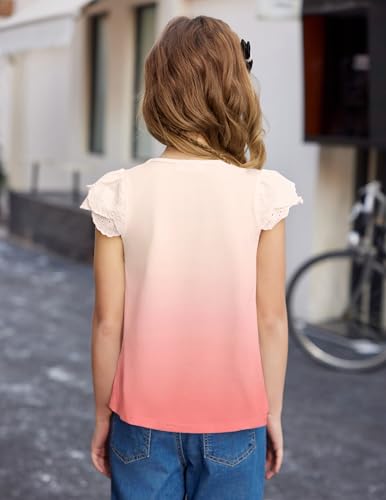 Image of Arshiner Girls Shirts Short Sleeve Square Neck Summer Lace Openwork Pleated Tops Blouse Tunic