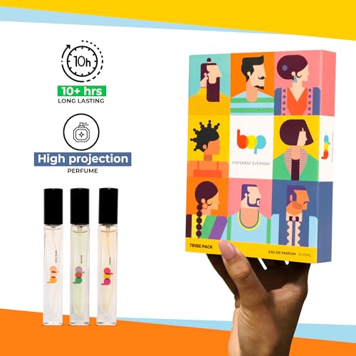 Image of bop Tribe Luxury Perfume Gift Set | Eau De Parfum for Men and Women | Long Lasting | Travel Size Unisex Perfume - Pack of 3 (10 Ml Each)| Fresh, Woody, Aqua, Floral)