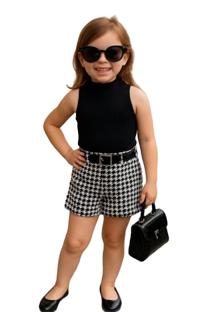 Image of Ninas Baby Girls Solid Cotton Blend Style Top and Shorts Set for kids (Black)