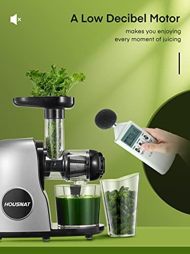 Juicer Machines, HOUSNAT Cold Press Juicer Easy to Clean, Professional Slow Masticating Juice Extractor with Quiet Motor and Reverse Function for Soft/Hard Fruit and Vegetable, Brush & Recipes, White