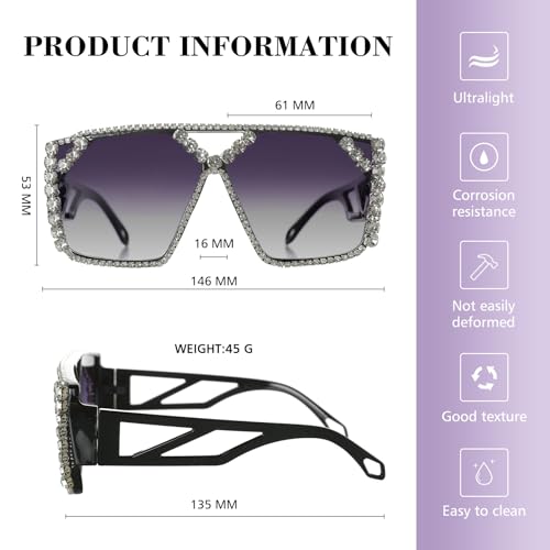 YOGFIT Oversized Square Diamond Sunglasses for Women Fashion Sparkling Crystal Retro Disco Sunglasses2