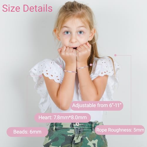 Charm Bracelet - Sterling Silver Heart Adjustable Handmade Kids Bracelet for Toddler 4-15 Year Old - Jewelry Gift for Birthday3