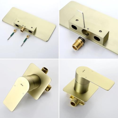 Image of AQUIEEN Plato Wall Mounted Waterfall Basin Mixer Tap | Modern Single Lever Concealed Basin Faucet | Contemporary Bathroom Sink Mixer (Brushed Gold)
