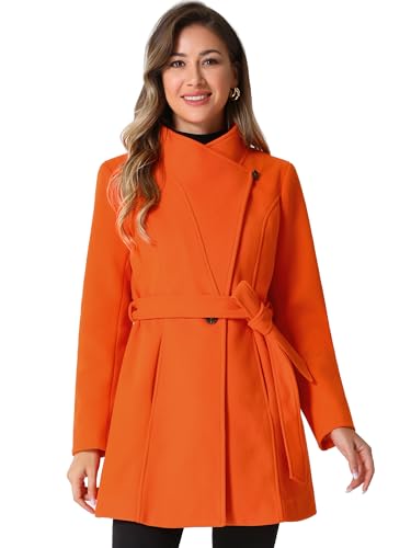 Allegra K Women's Classic Stand Collar Outwear Overcoat Long Sleeve Winter Belted Pea Coat