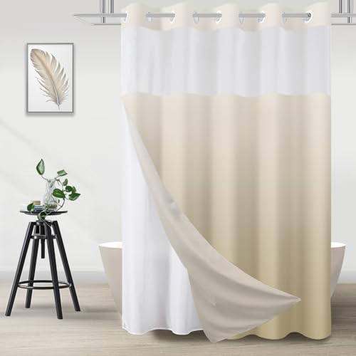 TWLSNCD No Hook Shower Curtain and Liner Set, Ombre Beige, 71" x 74"