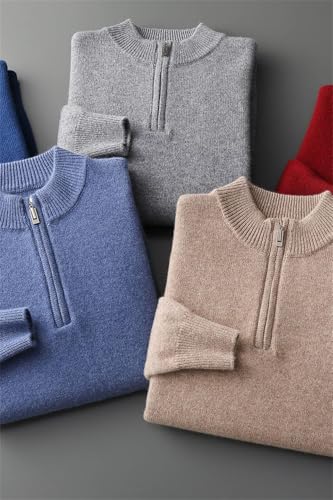 Solid Color Casual Classic Stand Collar Zipper Splicing Business Men's Wool Sweater2