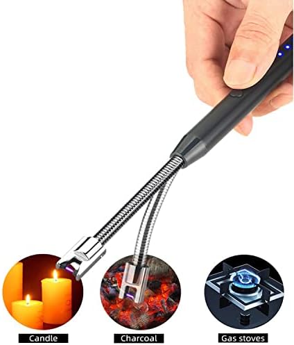 Candle Lighter, Windproof Flameless Electric Lighter USB Rechargeable Lighter with Safety Protector Button for Light Candles Kitchen BBQ Camping Stove USB Cable Included