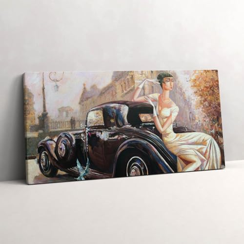 Tableau photo sur toile femme de style rétro 100x50cm œuvre d'art murale raffinée