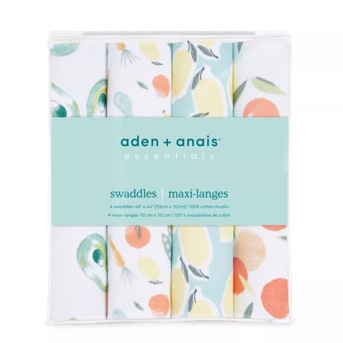 Image of aden + anais Essentials Muslin Swaddle Blankets, Newborn Receiving Blanket for Swaddling, 100% Cotton Baby Swaddle Wrap, 4 Pack, Farm to Table
