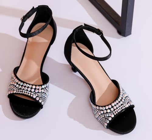 DADAWEN Women's Dressy Rhinestone Low Kitten Heel Ankle Strap Open Toe Sandals Dress Shoes Pump Sandals for Wedding Party Evening4