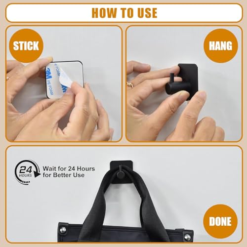 Image of JD Fresh 6 Pcs Self-Adhesive Stainless-Steel Wall Hooks for Hanging /Heavy Duty Waterproof Wall Hangers /Without Drill Sticky Hooks on Hold Coats, Keys, Towels and Kitchen Utensils (L-Hook,Black-Square)