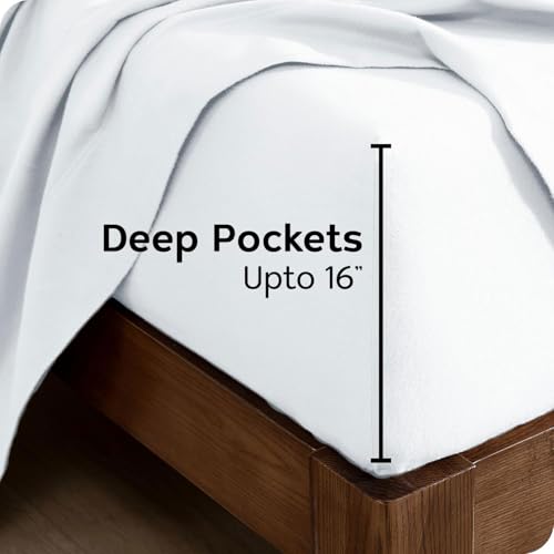 Image of Briarwood Home Extra Deep Fitted Sheet 100% Organic Cotton Flannel, Breathable, Anti-Slip, Shrink-Resistant, Wrinkle-Free, Double-Stitched, Fits Deep Mattresses, White, King