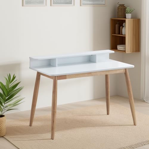 Rcopiom Elegant Mid-Century Modern Wood Writing Desk with Hutch for