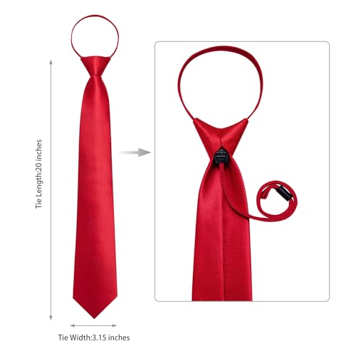 Image of DiBanGu Mens Zipper Ties Silk Adjustable Necktie Pocket Square