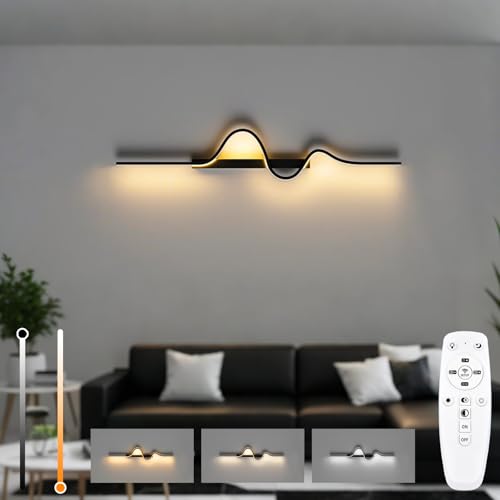 niuniaj Aplique pared interior con Control Remoto,10W 60CM lampara pared Regulable,0-1200LM 3000K-6000K Brillo10-100% Ajustable,Negro lampara led para Salón Dormitorio Escalera Pasillos Cocina