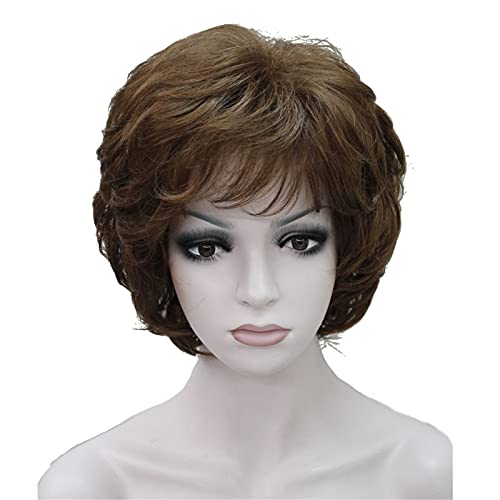 Wiginway Short Curly Wavy Synthetic Hairpiece Wigs with Bangs for Women Girls Medium Auburn (30)