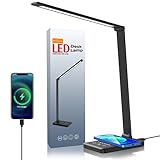 LED Desk Lamp with Wireless Charger, USB Charging Port, Desk Light with 5 Brightness Level,5...