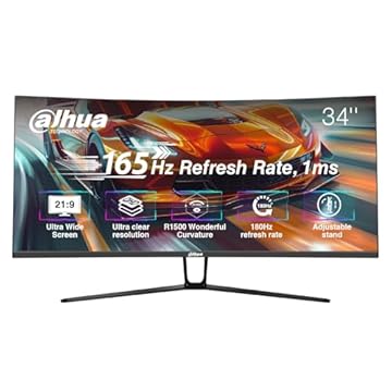 MONITOR LED GAMER DE 34 POLEGADAS, RESOLUCAO DE 3440X1440, TAXA DE ATUALIZACAO DE 165HZ, 2 SAIDAS HDMI - DHI-LM34-E330C