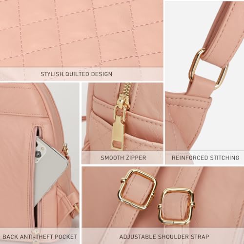 Image of Quilted Small Backpack for Women PU Leather Casual Handbag Daypack Purse | Stylish Quilted Design, water-resistant premium PU leather, matches all daily outfits, lightweight for everyday carry