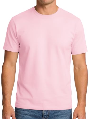 RGJU Mens T-Shirt Plain Crewneck Moisture Wicking Relaxed Fit Tee Shirt Short Sleeve Soft Breathable Tshirt Casual Basic(Pink XL)