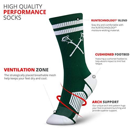 Chalktalksports Lacrosse Woven Mid-Calf Socks | Retro Crossed Sticks | Green & White #TOP2