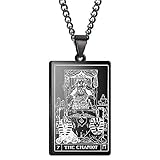 Tarot-Anhänger sind aus hochwertigem Titanstahl gefertigt, mit Lasergravur- und Galvanotechnik, gut verarbeitet, verblassen oder rosten nicht, schützen Ihre empfindliche Haut, große Halsketten machen Sie bequemer, eleganter und modischer.