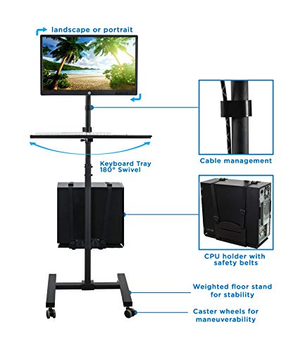 Mount-It! Rolling Computer Cart, Mobile Workstation With Tray Monitor Mount And Cpu Holder, Height Adjustable And Mobile Stand For Office And Industrial Use #TOP3