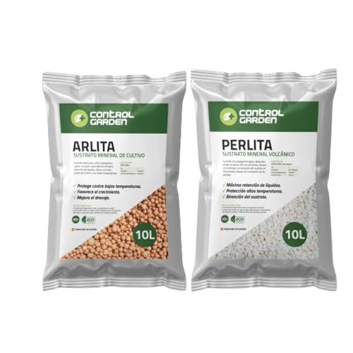 GROWMANIA.ES CONTROL GARDEN Pack Arlite 10L + Perlite 10L | Substrat pour plantes et cultures intérieur et extérieur | Fabriqué en Espagne