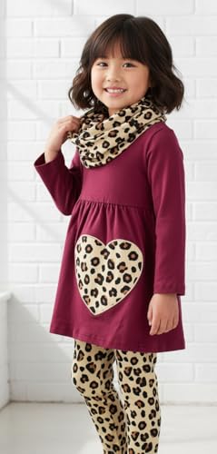 Image of Unique Baby Girls Kids Toddler 3pc Outfit Set Long Sleeve Lightweight Tunic Top Leggings and Scarf