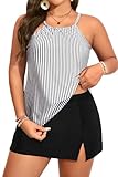 Yonique Women Two Piece Plus Size Tankini with Skirt Tummy Control Bathing Suits High Neck Swimsuits Stripe and Black 22Plus