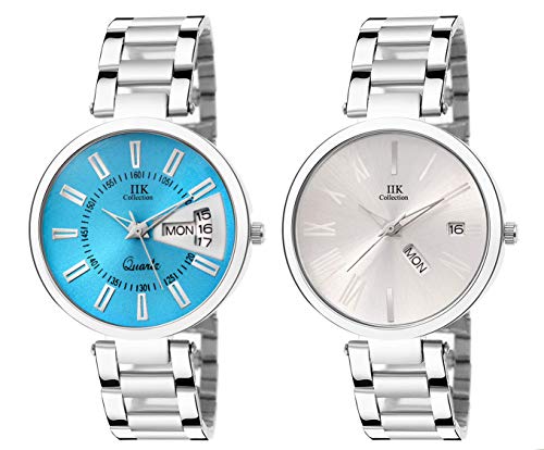 Image of IIK COLLECTION Round Dial Stainless Steel Bracelet Chain Analogue Day & Date Functioning Watch For Women And Girls, Dial Color-Assorted