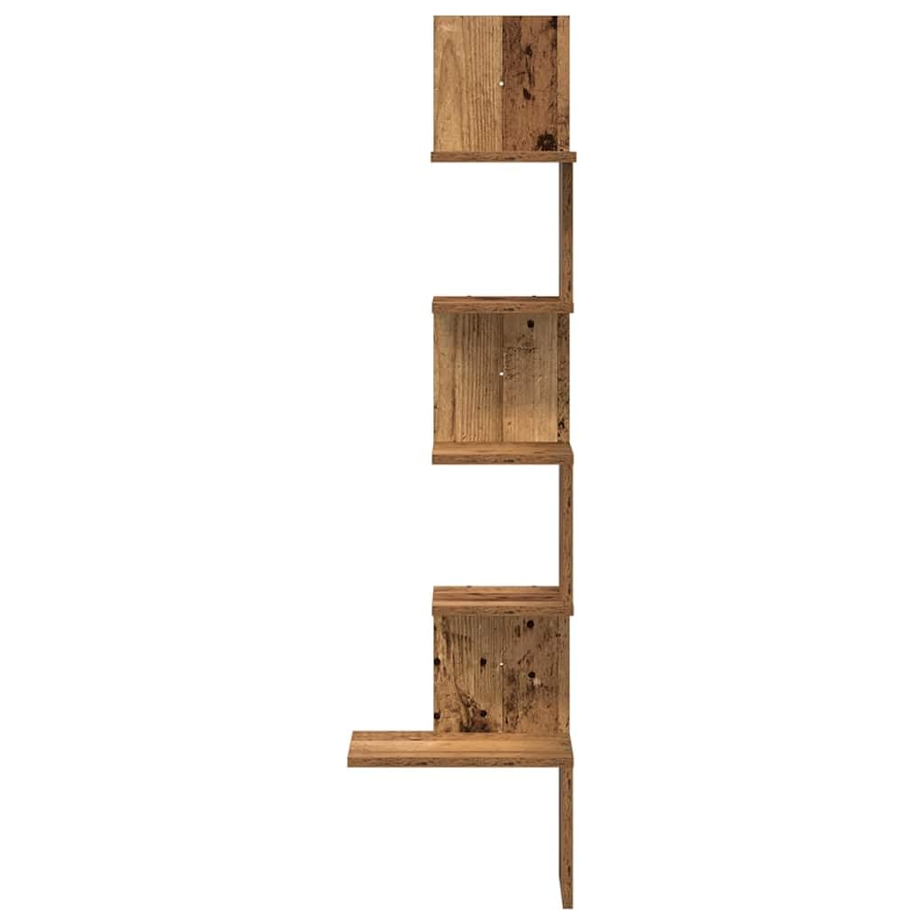 Wand-Eckregal Altholz-Optik 32x32x127,5 cm Holzwerkstoff | Platzsparendes Design, Multifunktional für Wohnzimmer, Pflegeleicht mit feuchtem Tuch