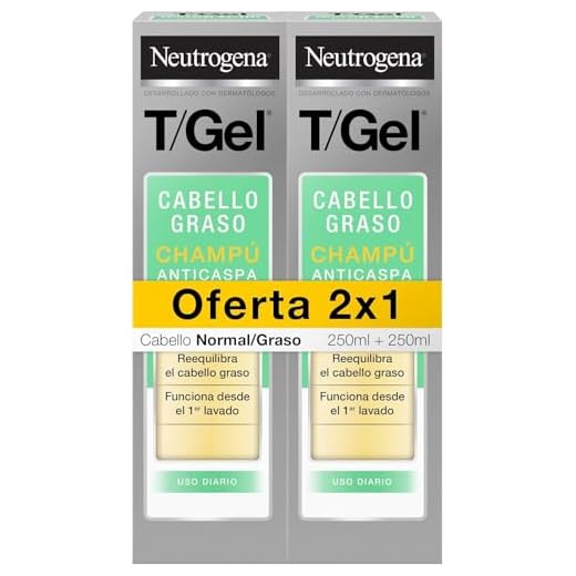 Neutrogena Champú T/Gel Cuidado del Cabello Normal Graso, 2 x 250 ml