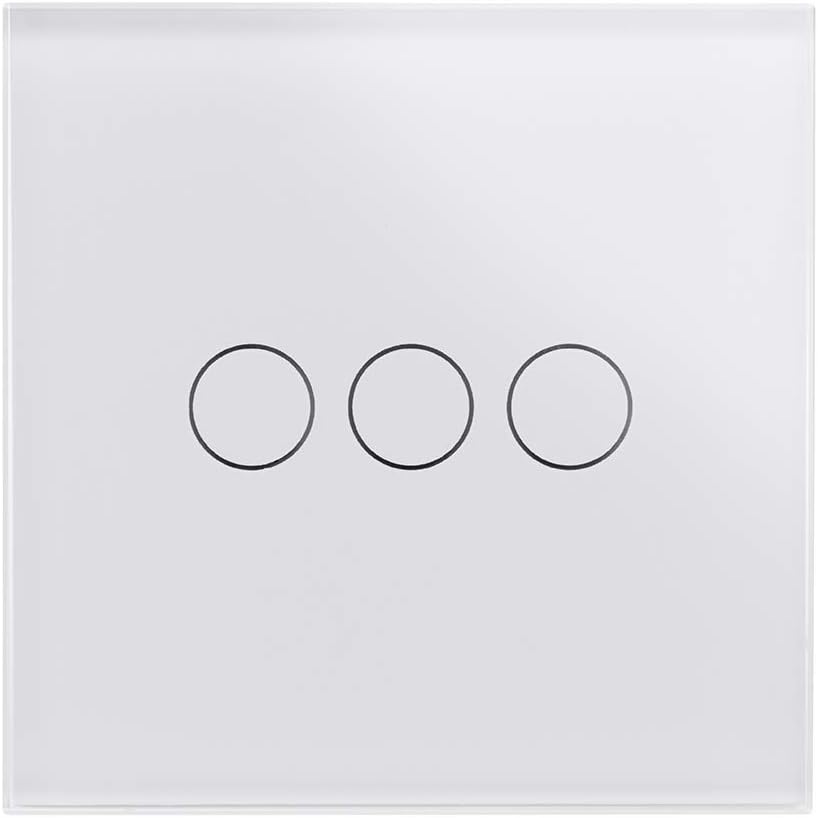 Retrotouch Stunning Innovative Designer Range 3-Gang 1-Way Touch Light Switch, White Glass